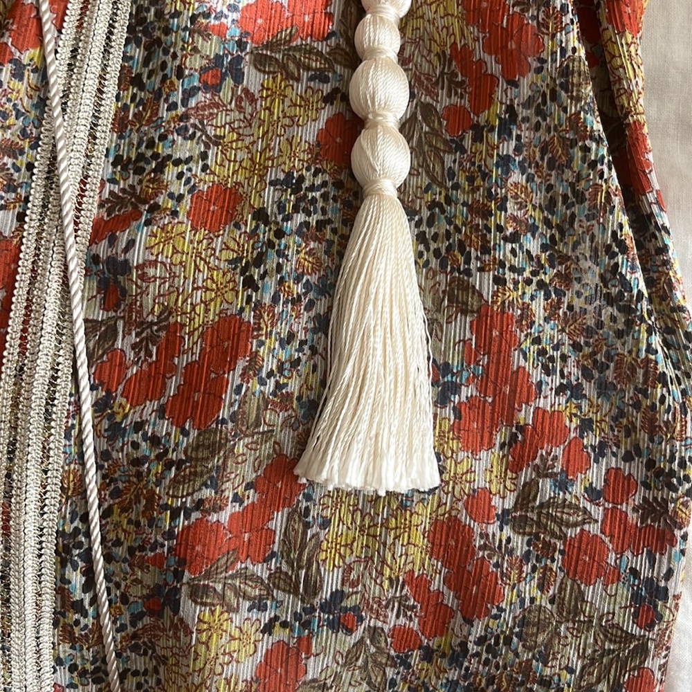 Alexis Samera Floral Tassel V-Neck Long Balloon Puff Sleeve Top